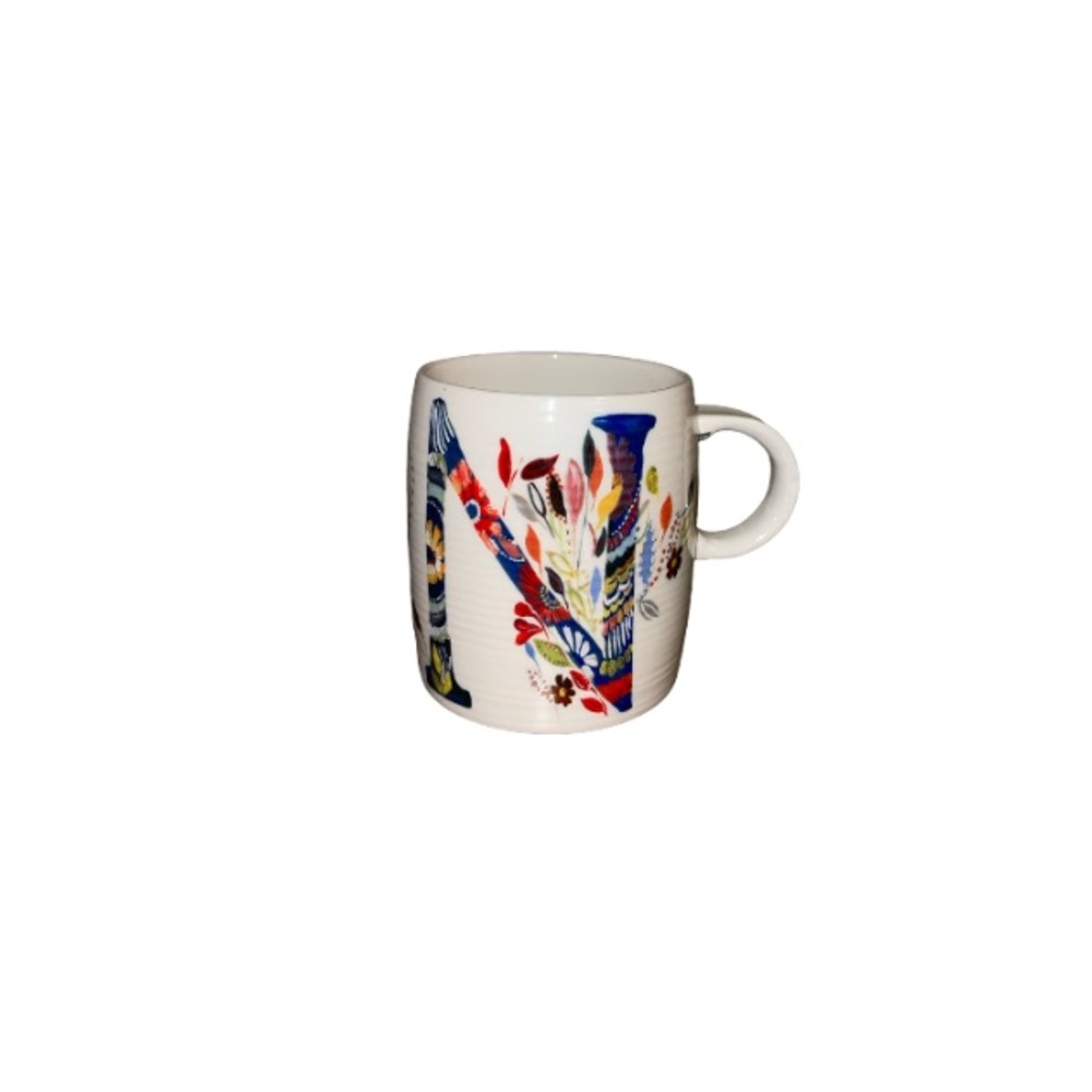 Anthropologie Starla M. Halfmann “Letter N” Ceramic Floral Monogram Mug